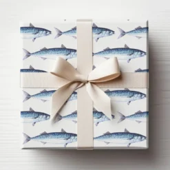 Blue Mackerel Fish Pattern Wrapping Paper