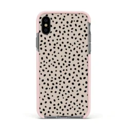 Almond Polka Dot IPhone Case -CaseCraze Store Almond Polka Dot Apple iPhone Xs Impact Case Pink Edge on Black Phone