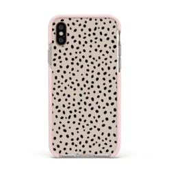 Almond Polka Dot IPhone Case -CaseCraze Store Almond Polka Dot Apple iPhone Xs Impact Case Pink Edge on Gold Phone