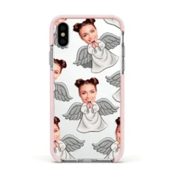 Angel Photo Face IPhone Case -CaseCraze Store Angel Photo Face Apple iPhone Xs Impact Case Pink Edge on Silver Phone