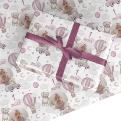 Baby Girls Personalised 1st Birthday Photo Wrapping Paper