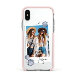 Beach Photo IPhone Case -CaseCraze Store Beach Photo Apple iPhone Xs Impact Case Pink Edge on Silver Phone