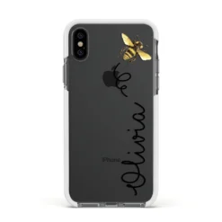 Bee In Flight Personalised Name IPhone Case -CaseCraze Store Bee in Flight Personalised Name Apple iPhone Xs Impact Case White Edge on Black Phone