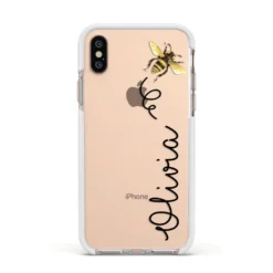 Bee In Flight Personalised Name IPhone Case -CaseCraze Store Bee in Flight Personalised Name Apple iPhone Xs Impact Case White Edge on Gold Phone