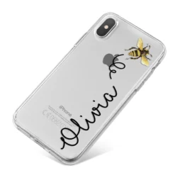 Bee In Flight Personalised Name IPhone Case -CaseCraze Store Bee in Flight Personalised Name iPhone X Bumper Case on Silver iPhone