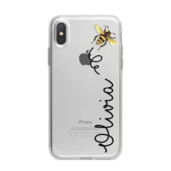 Bee In Flight Personalised Name IPhone Case -CaseCraze Store Bee in Flight Personalised Name iPhone X Bumper Case on Silver iPhone Alternative Image 1