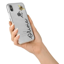 Bee In Flight Personalised Name IPhone Case -CaseCraze Store Bee in Flight Personalised Name iPhone X Bumper Case on Silver iPhone Alternative Image 2
