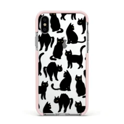 Black Cat IPhone Case -CaseCraze Store Black Cat Apple iPhone Xs Impact Case Pink Edge on Silver Phone