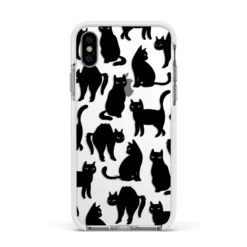 Black Cat IPhone Case -CaseCraze Store Black Cat Apple iPhone Xs Impact Case White Edge on Silver Phone