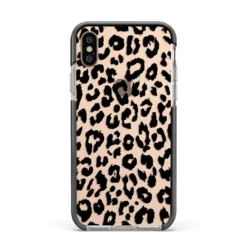 Black Leopard Print IPhone Case -CaseCraze Store Black Leopard Print Apple iPhone Xs Impact Case Black Edge on Gold Phone