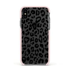 Black Leopard Print IPhone Case -CaseCraze Store Black Leopard Print Apple iPhone Xs Impact Case Pink Edge on Black Phone