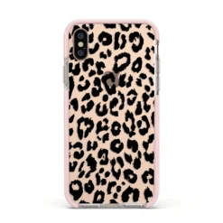 Black Leopard Print IPhone Case -CaseCraze Store Black Leopard Print Apple iPhone Xs Impact Case Pink Edge on Gold Phone