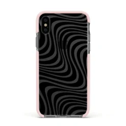 Black Wave IPhone Case -CaseCraze Store Black Wave Apple iPhone Xs Impact Case Pink Edge on Black Phone