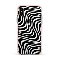 Black Wave IPhone Case -CaseCraze Store Black Wave Apple iPhone Xs Impact Case Pink Edge on Silver Phone