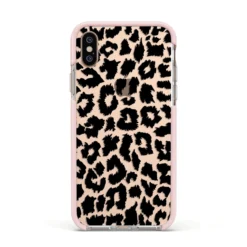 Black & White Leopard Print IPhone Case -CaseCraze Store Black White Leopard Print Apple iPhone Xs Impact Case Pink Edge on Gold Phone