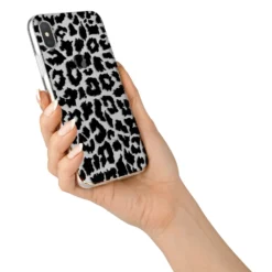 Black & White Leopard Print IPhone Case -CaseCraze Store Black White Leopard Print iPhone X Bumper Case on Silver iPhone Alternative Image 2