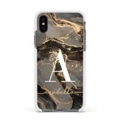 Black And Gold Marble IPhone Case 37 Black And Gold Marble IPhone Case -CaseCraze Store Black and Gold Marble Apple iPhone Xs Impact Case White Edge on Black Phone