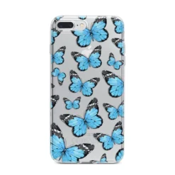 Blue Butterfly IPhone Case -CaseCraze Store Blue Butterfly iPhone 7 Plus Bumper Case on Silver iPhone