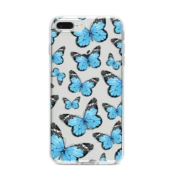 Blue Butterfly IPhone Case -CaseCraze Store Blue Butterfly iPhone 8 Plus Bumper Case on Silver iPhone