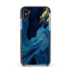 Blue Lagoon Marble IPhone Case -CaseCraze Store Blue Lagoon Marble Apple iPhone Xs Impact Case Black Edge on Gold Phone
