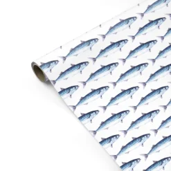 Blue Mackerel Fish Pattern Wrapping Paper -CaseCraze Store Blue Mackerel Fish Pattern Personalised Gift Wrap