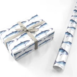 Blue Mackerel Fish Pattern Wrapping Paper -CaseCraze Store Blue Mackerel Fish Pattern Personalised Wrapping Paper