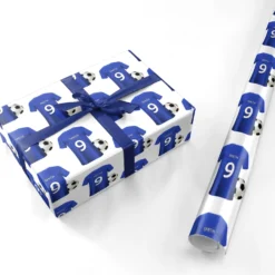 Blue Personalised Football Shirt Wrapping Paper -CaseCraze Store Blue Personalised Football Shirt Personalised Wrapping Paper
