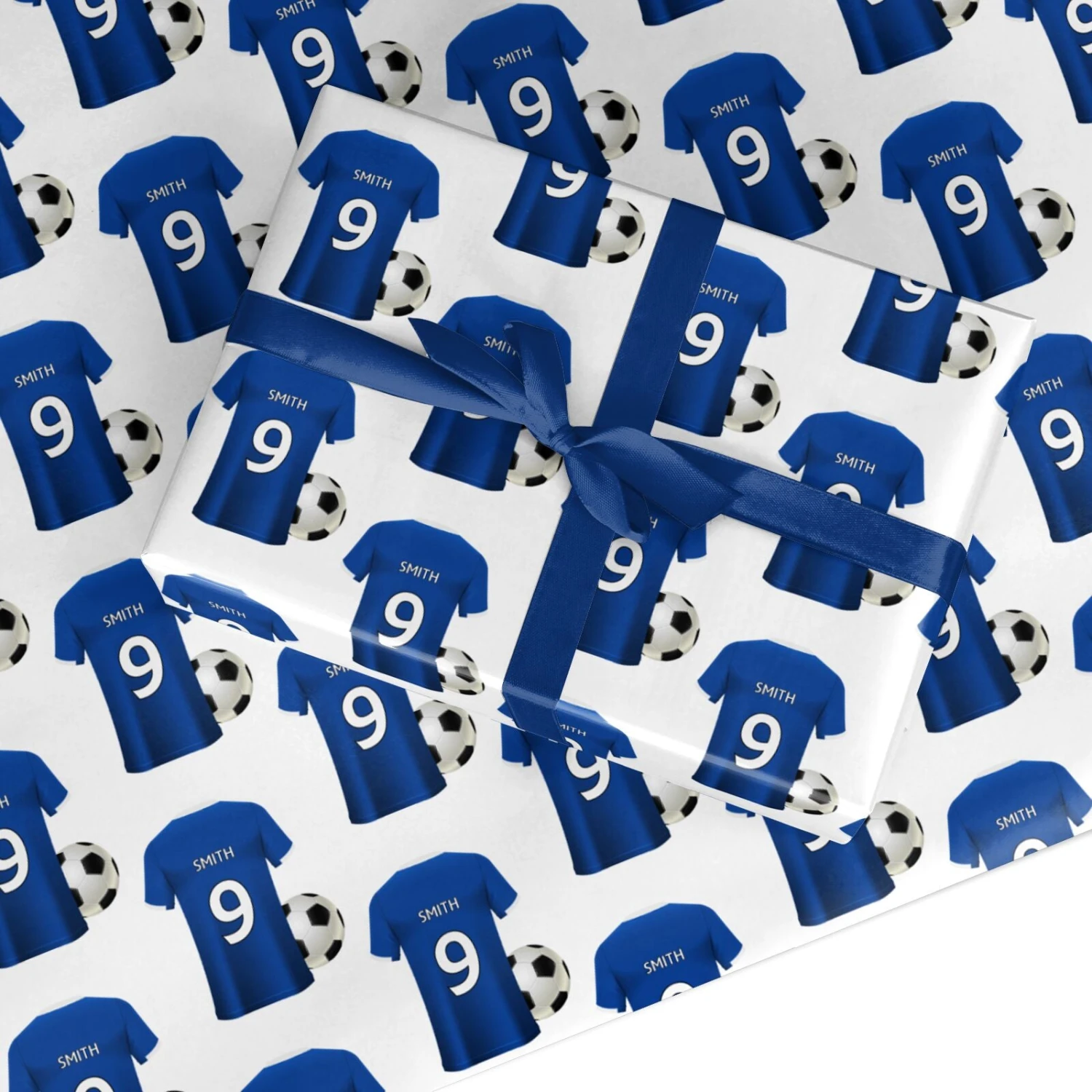 Blue Personalised Name Football Shirt Wrapping Paper 1 Blue Personalised Name Football Shirt Wrapping Paper