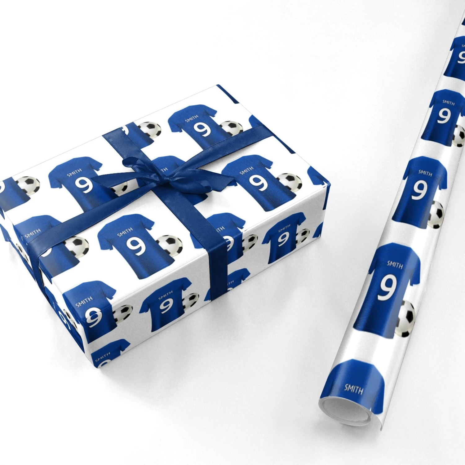 Blue Personalised Name Football Shirt Wrapping Paper 3 Blue Personalised Name Football Shirt Wrapping Paper - Image 3