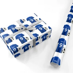 Blue Personalised Name Number Football Shirt Wrapping Paper -CaseCraze Store Blue Personalised Name Number Football Shirt Personalised Wrapping Paper