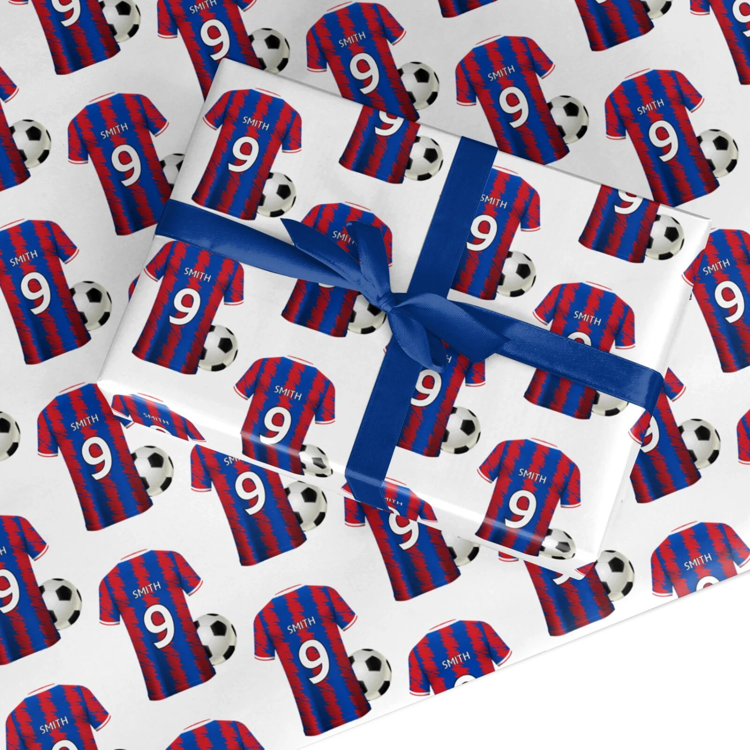 Blue Red Personalised Football Shirt Wrapping Paper 1 Blue Red Personalised Football Shirt Wrapping Paper