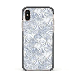 Blue Seashell Pattern IPhone Case -CaseCraze Store Blue Seashell Pattern Apple iPhone Xs Impact Case Black Edge on Gold Phone