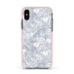 Blue Seashell Pattern IPhone Case -CaseCraze Store Blue Seashell Pattern Apple iPhone Xs Impact Case Pink Edge on Black Phone