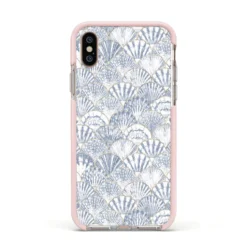 Blue Seashell Pattern IPhone Case -CaseCraze Store Blue Seashell Pattern Apple iPhone Xs Impact Case Pink Edge on Gold Phone