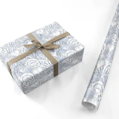 Blue Seashell Pattern Wrapping Paper -CaseCraze Store Blue Seashell Pattern Personalised Wrapping Paper