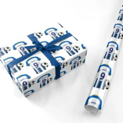 Blue White Yellow Personalised Football Shirt Wrapping Paper -CaseCraze Store Blue White Yellow Personalised Football Shirt Personalised Wrapping Paper