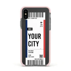 Boarding Pass Ticket IPhone Case -CaseCraze Store Boarding Pass Ticket Apple iPhone Xs Impact Case Pink Edge on Black Phone