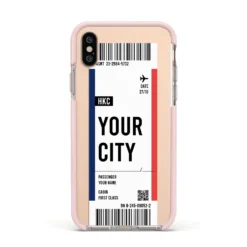 Boarding Pass Ticket IPhone Case -CaseCraze Store Boarding Pass Ticket Apple iPhone Xs Impact Case Pink Edge on Gold Phone
