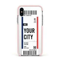 Boarding Pass Ticket IPhone Case -CaseCraze Store Boarding Pass Ticket Apple iPhone Xs Impact Case Pink Edge on Silver Phone