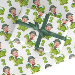 Boys Birthday Photo Dinosaur Wrapping Paper