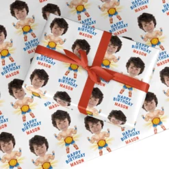 Boys Personalised Photo Face Wrestler Birthday Wrapping Paper