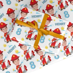 Boys Personalised Photo Fireman Wrapping Paper