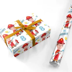 Boys Personalised Photo Fireman Wrapping Paper -CaseCraze Store Boys Personalised Photo Fireman Personalised Wrapping Paper