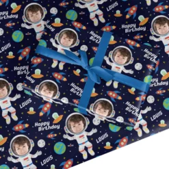 Boys Photo Face Astronaut Wrapping Paper