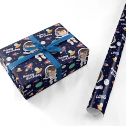 Boys Photo Face Astronaut Wrapping Paper -CaseCraze Store Boys Photo Face Astronaut Personalised Wrapping Paper