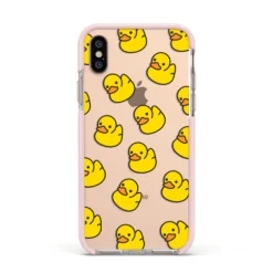 Bright Yellow Rubber Duck Pattern IPhone Case 36 Bright Yellow Rubber Duck Pattern IPhone Case -CaseCraze Store Bright Yellow Rubber Duck Pattern Apple iPhone Xs Impact Case Pink Edge on Gold Phone