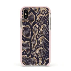 Brown Snakeskin IPhone Case -CaseCraze Store Brown Snakeskin Apple iPhone Xs Impact Case Pink Edge on Gold Phone