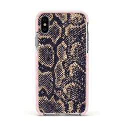 Brown Snakeskin IPhone Case -CaseCraze Store Brown Snakeskin Apple iPhone Xs Impact Case Pink Edge on Silver Phone