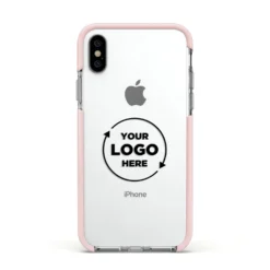 Business Logo Custom IPhone Case -CaseCraze Store Business Logo Custom Apple iPhone Xs Impact Case Pink Edge on Silver Phone