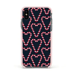 Candy Cane Pattern IPhone Case -CaseCraze Store Candy Cane Pattern Apple iPhone Xs Impact Case Pink Edge on Black Phone